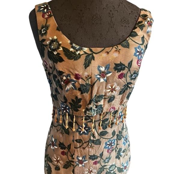 All That Jazz Hawaiian Floral Print Sheath Dress With Beaded Fringe Size 4 - Picture 3 of 12